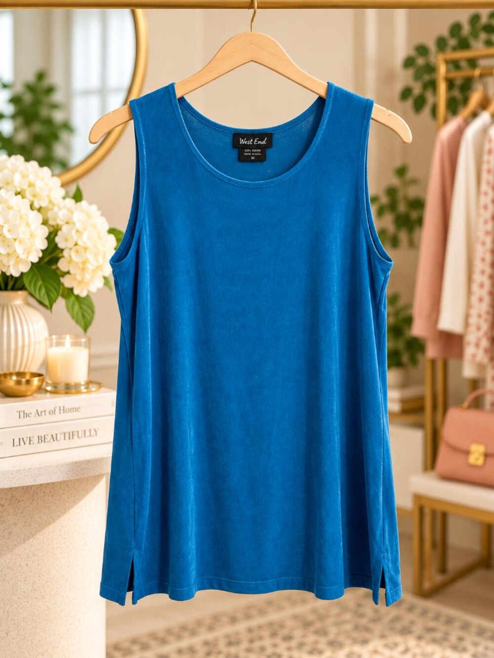 West End Vintage Blue Slinky Tank Top Women’s M Made in USA